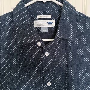Old Navy Blue Casual Button Down Shirt with Polka Dots Medium